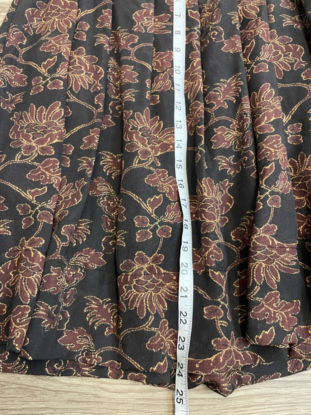 Peruvian Connection Black & Brown Floral Asymmetrical Pleated Midi Skirt - Picture 9 of 11